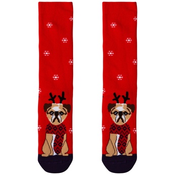 Шкарпетки жіночі новорічні, червоний "Мопс"