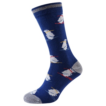  Шкарпетки чоловічі новорічні, синій "пінгвіни на лижах"