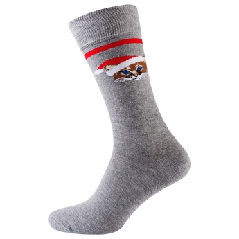 Шкарпетки чоловічі новорічні, сірий "кіт в шапці Санти"