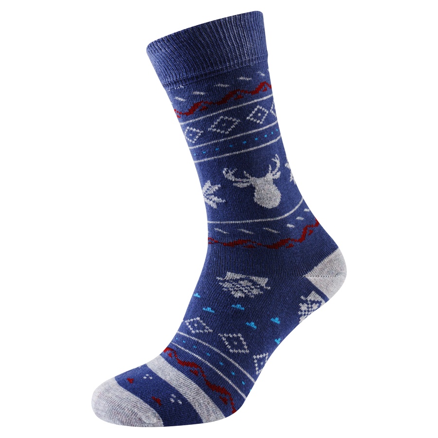 Шкарпетки чоловічі новорічні, синьо-сірий "олень з візерунками"