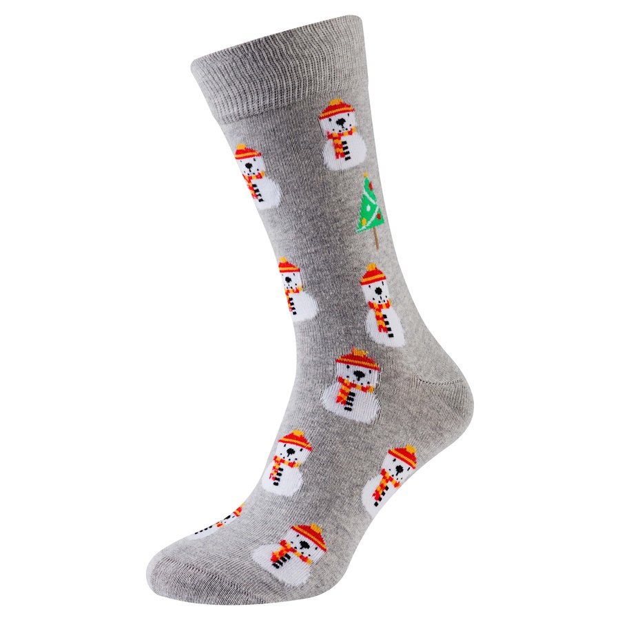 Шкарпетки чоловічі новорічні, світло-сірий "сніговики і ялинки"