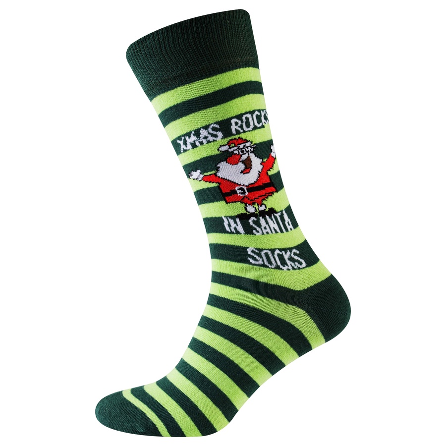 Шкарпетки чоловічі новорічні, салатово-зелений в смужку "санта"