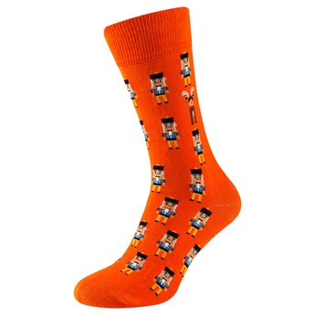Шкарпетки чоловічі новорічні, помаранчевий "олень з лускунчиками"