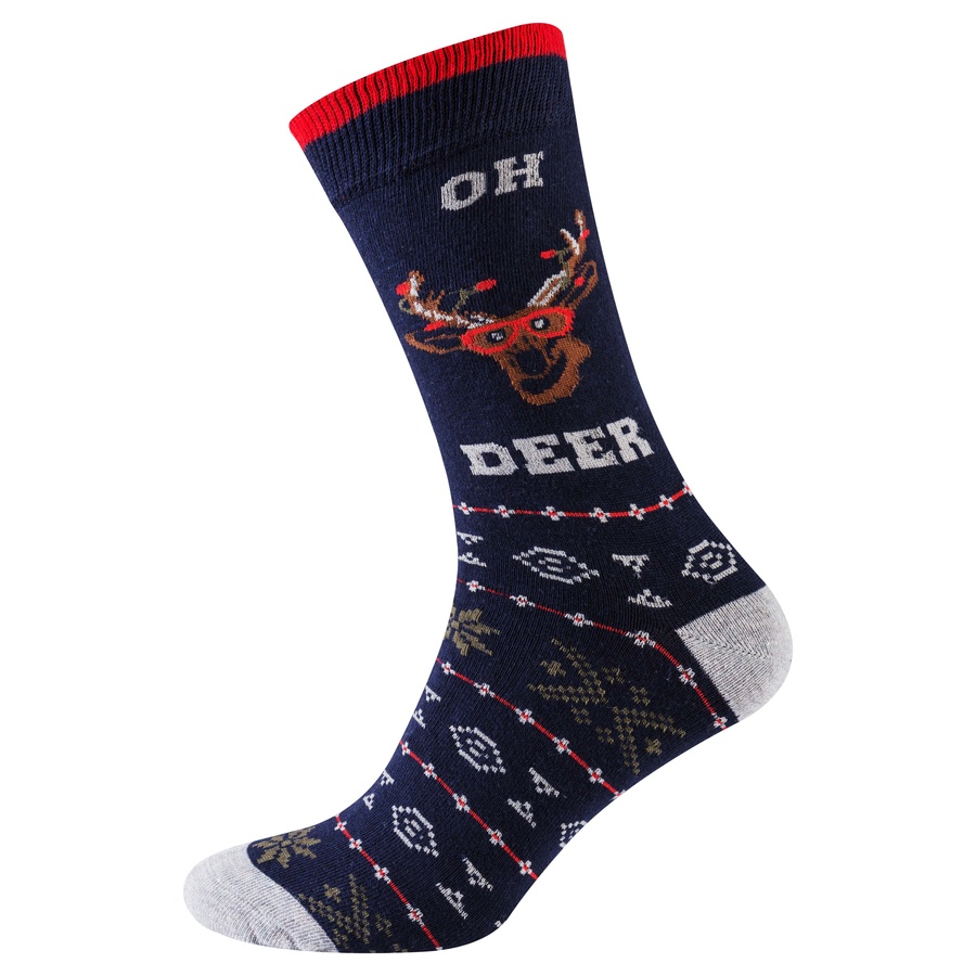 Шкарпетки чоловічі новорічні, синьо-сірий "олень в окулярах Deer"