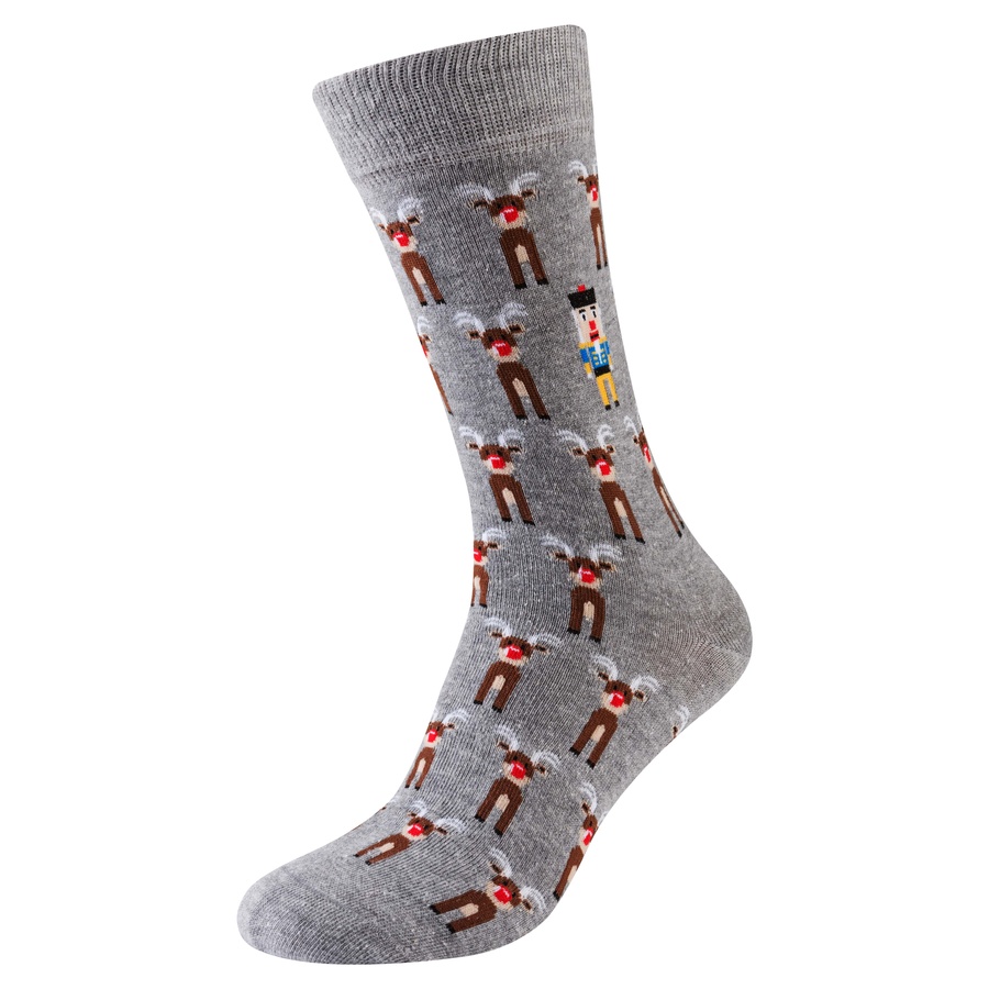 Шкарпетки чоловічі новорічні, сірий "Лускунчик з оленями"