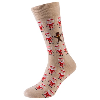 Шкарпетки чоловічі новорічні, бежевий "пряня і Санти"