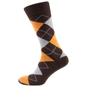 Шкарпетки чоловічі кольорові з бавовни, чорно-помаранчевий ромб