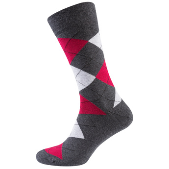 Шкарпетки чоловічі кольорові з бавовни, сіро-червоний ромб