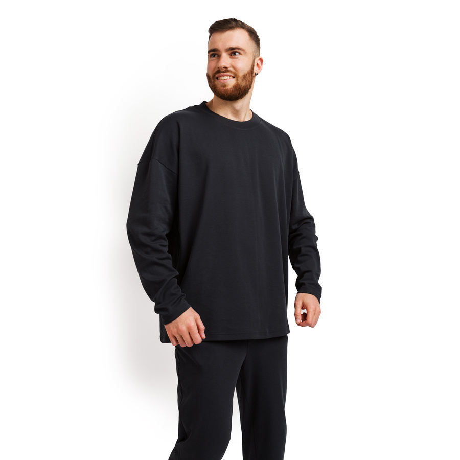 Лонгслив мужской Oversize хлопок графитовый M-XL