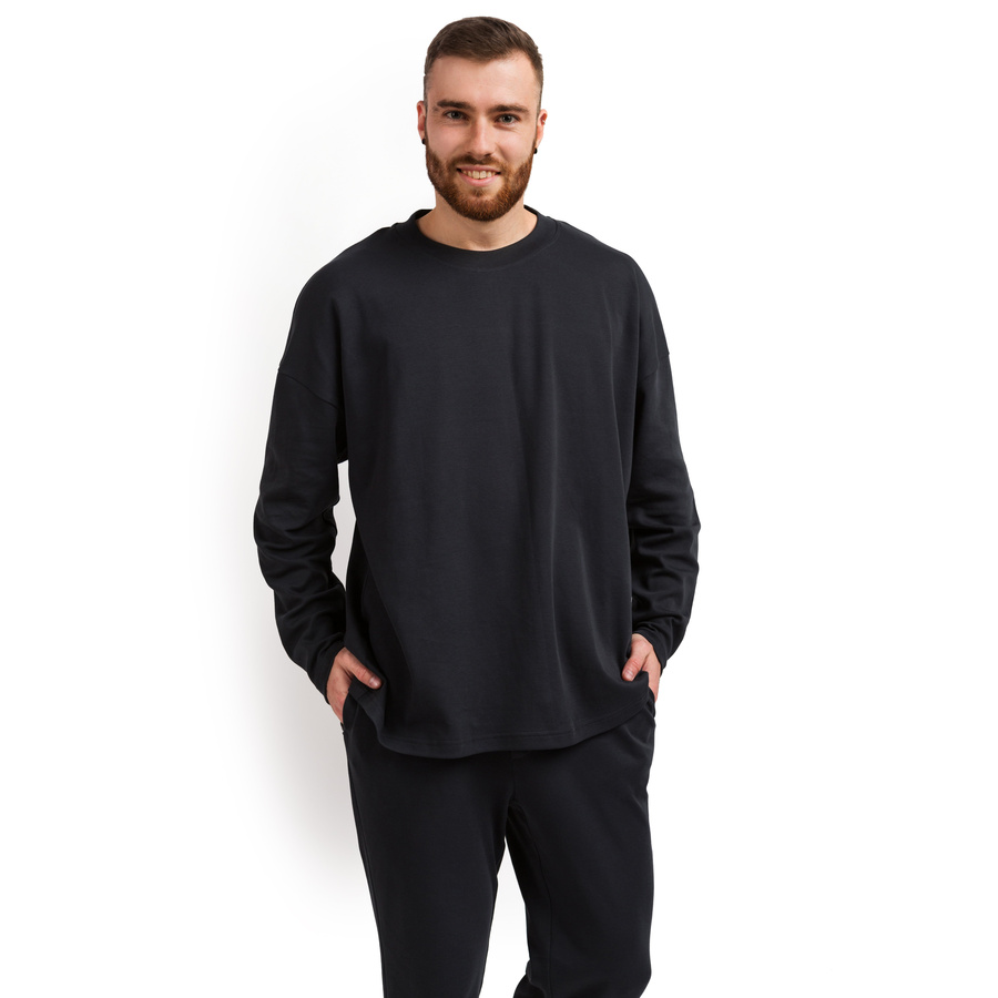 Лонгслив мужской Oversize хлопок графитовый M-XL