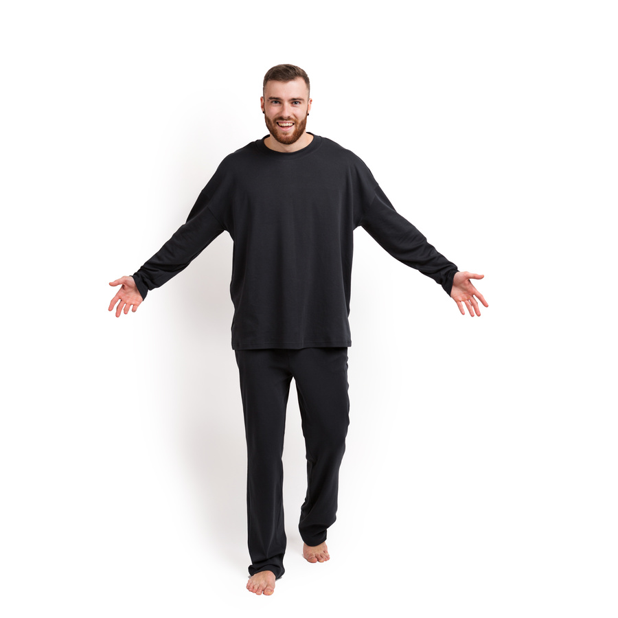 Лонгслив мужской Oversize хлопок графитовый M-XL