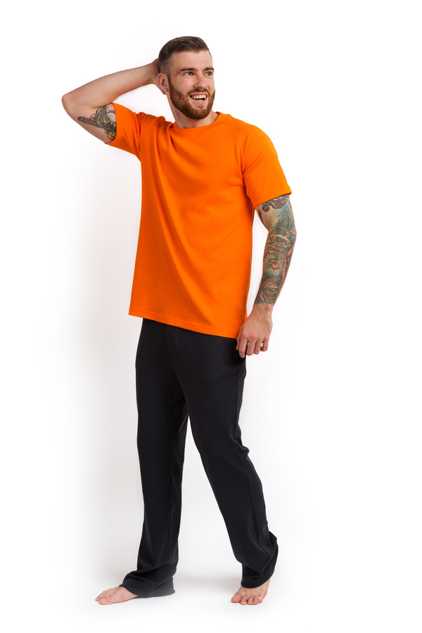 Піжама чоловіча (футболка і штани) помаранчевий з графітовим