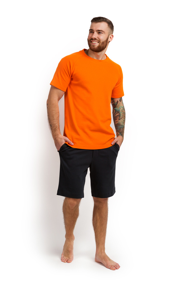  Піжама чоловіча (футболка і шорти) помаранчевий з графітовим