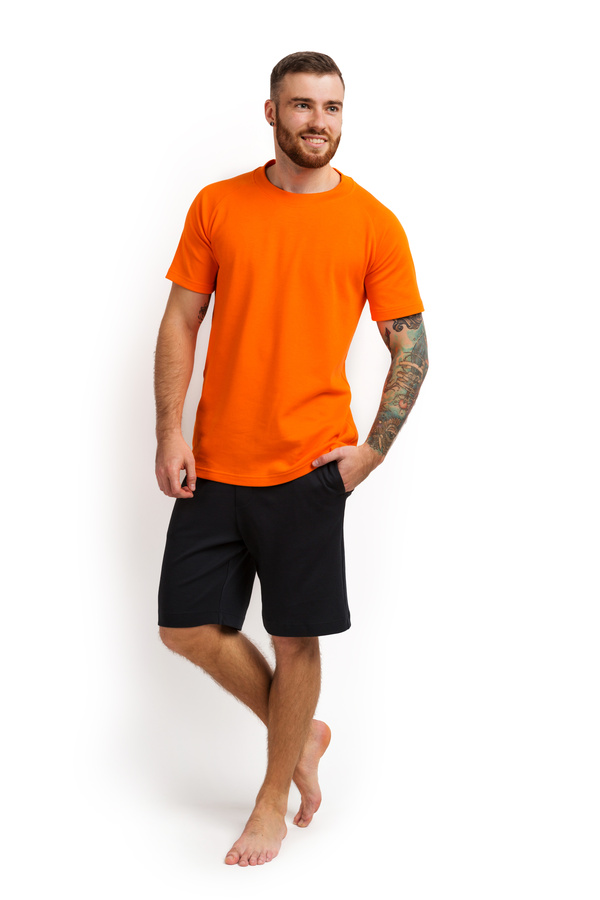 Пижама мужская  (футболка и шорты) оранжевый с графитовым 