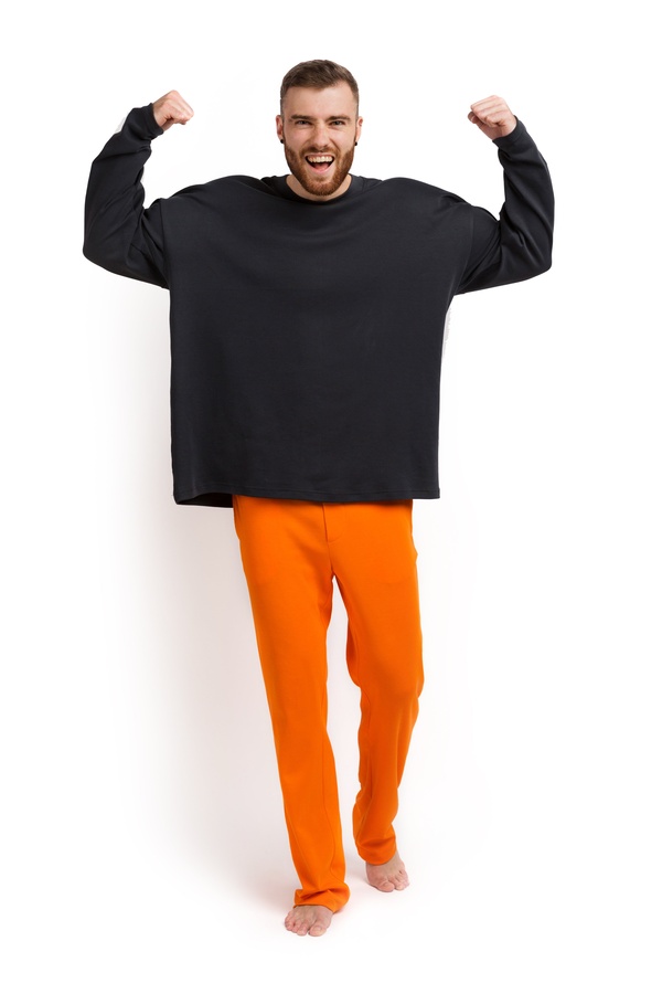  Піжама чоловіча (лонгслів і штани) графітовий з помаранчевим M-XL