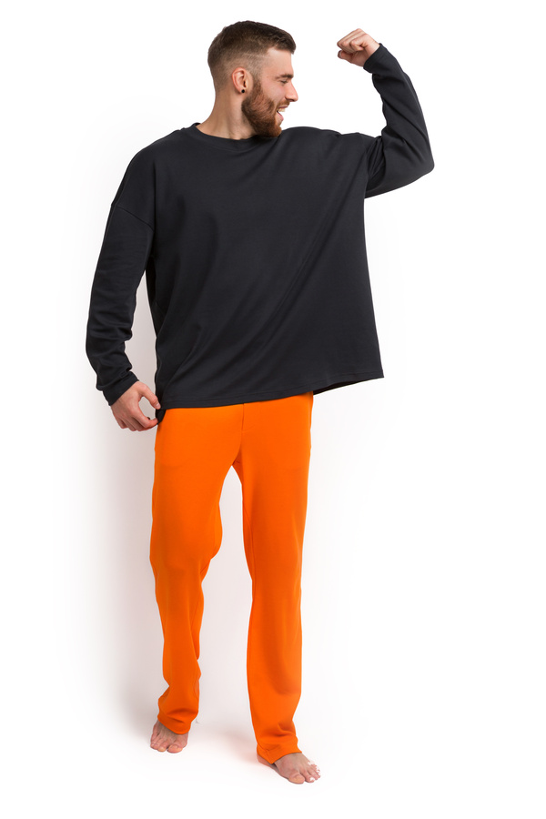 Пижама мужская (лонгслив и штаны) графитовый с оранжевым M-XL