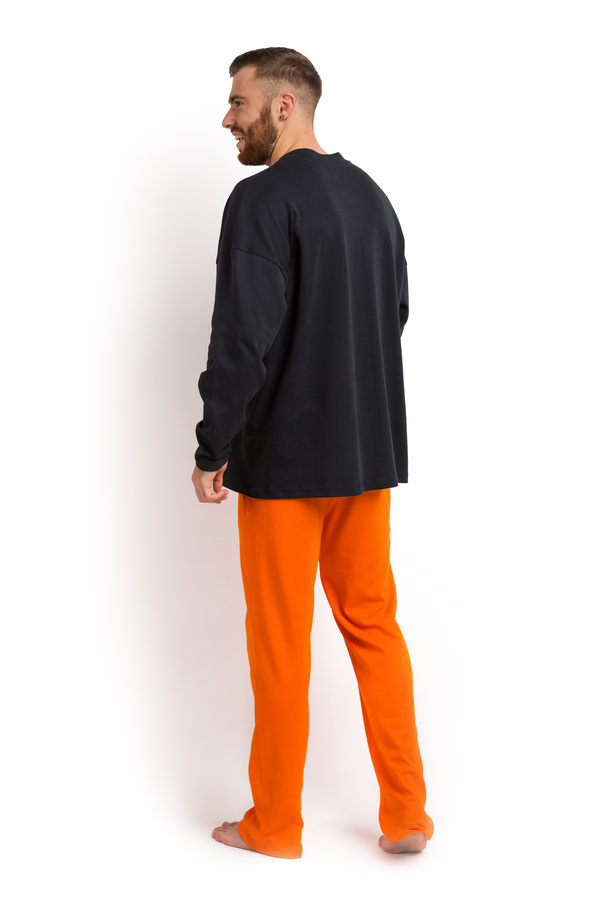 Пижама мужская (лонгслив и штаны) графитовый с оранжевым M-XL
