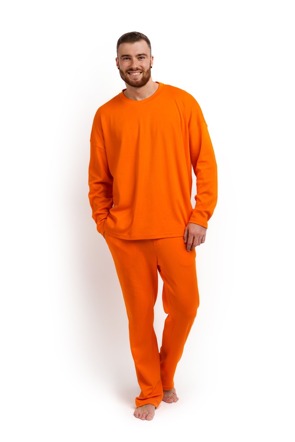 Пижама мужская (лонгслив и штаны) оранжевая M-XL