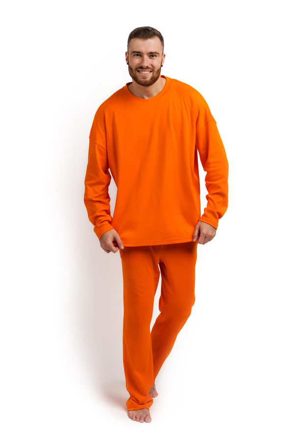  Піжама чоловіча (лонгслів і штани) помаранчева M-XL