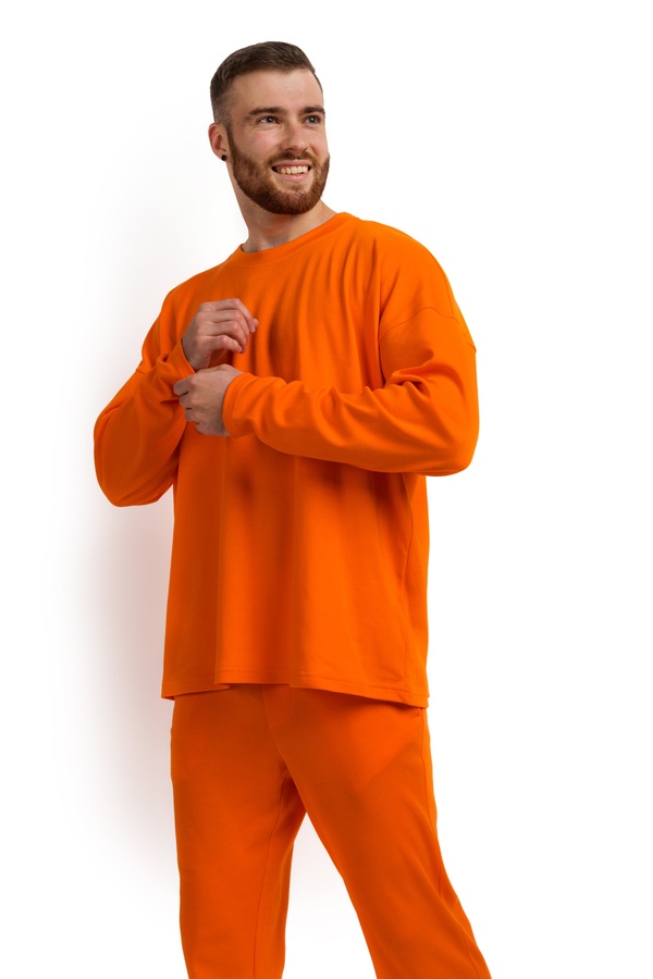 Лонгслив мужской Oversize хлопок оранжевый M-XL