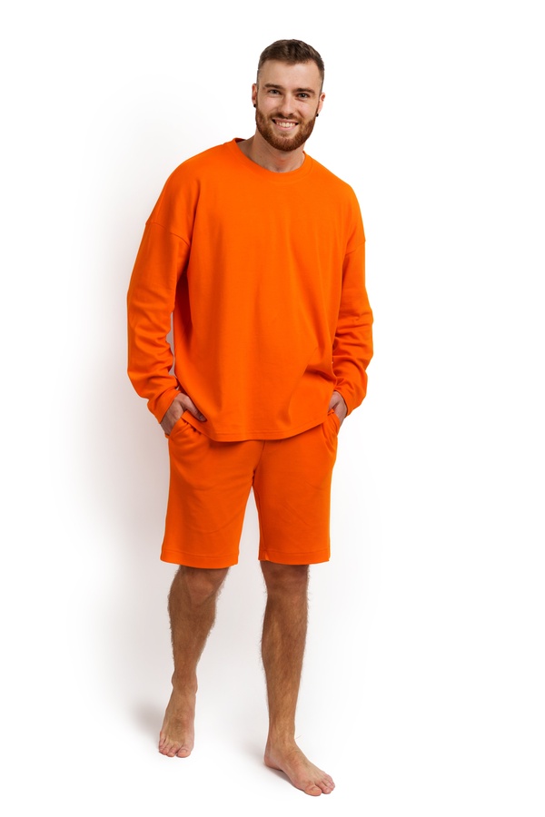 Пижама мужская  (лонгслив и шорты) оранжевая XXL-XXXL