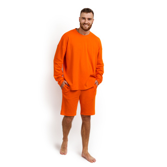 Піжама чоловіча (лонгслів і шорти) помаранчева M-XL