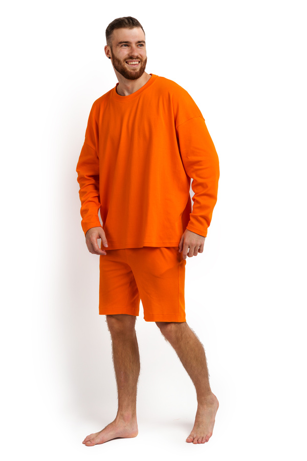 Піжама чоловіча (лонгслів і шорти) помаранчева M-XL