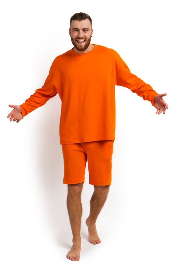 Пижама мужская  (лонгслив и шорты) оранжевая XXL-XXXL