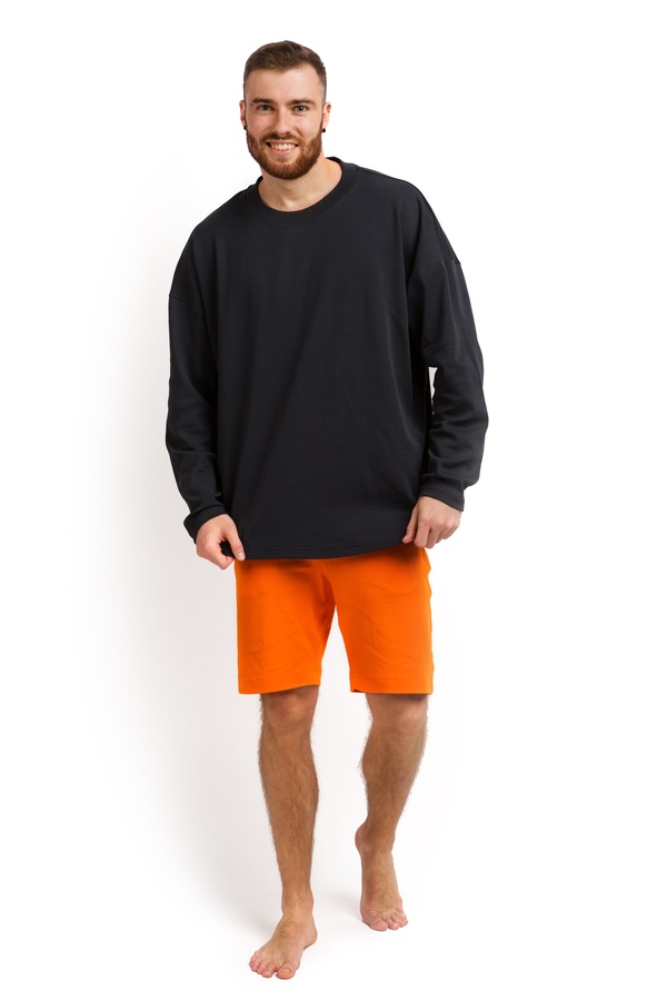 Піжама чоловіча (лонгслів і шорти) графітовий з помаранчевим XXL-XXXL