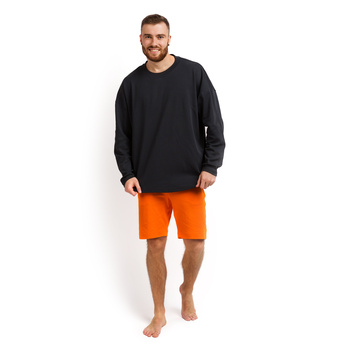 Піжама чоловіча (лонгслів і шорти) графітовий з помаранчевим M-XL