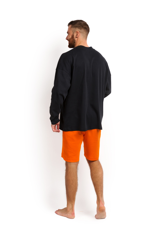 Пижама мужская  (лонгслив и шорты) графитовый с оранжевым M-XL