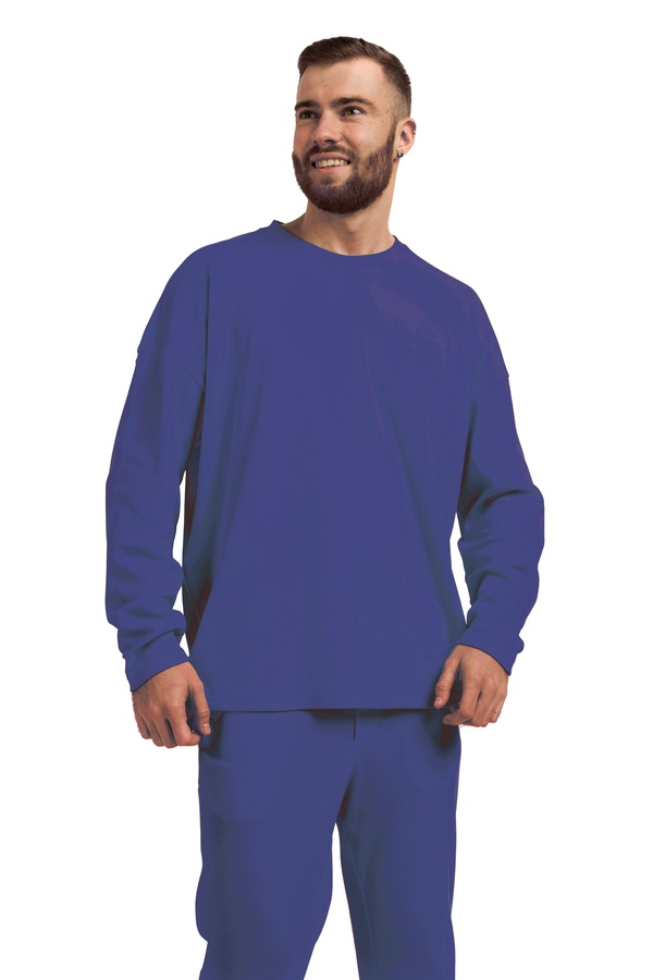 Лонгслив мужской Oversize хлопок тёмно-синий M-XL