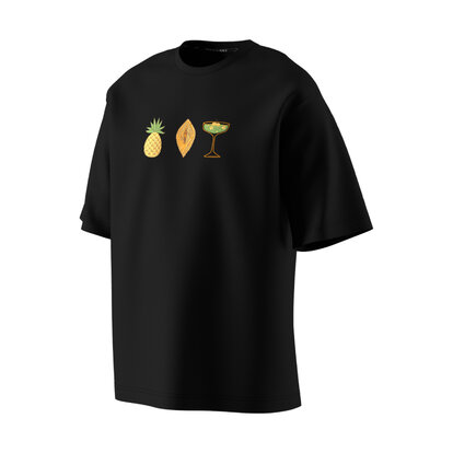 Чорна футболка Oversize Unisex Honey Resort з принтом на грудях, вигляд під кутом