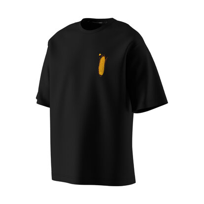 Чорна футболка Oversize Unisex Surf Season з принтом на грудях, вигляд під кутом