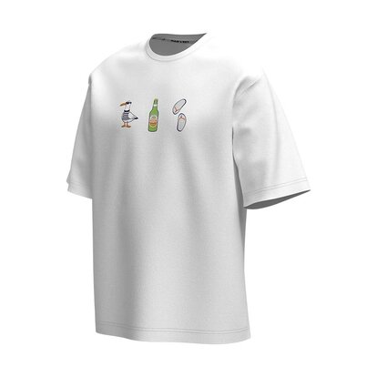 Біла футболка Oversize Unisex Beach Rebel з принтом на грудях, вигляд під кутом