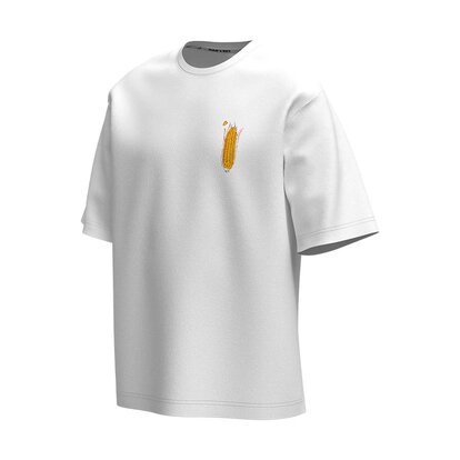 Біла футболка Oversize Unisex Surf Season з принтом на грудях, вигляд під кутом
