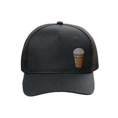 Кепка Cream Summer чорна з сіткою та принтом креветка, вигляд спереду