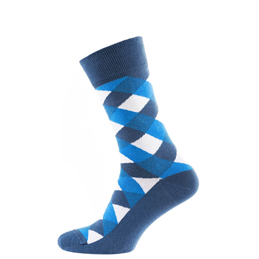 Носки мужские цветные из хлопка, сине-голубая клетка