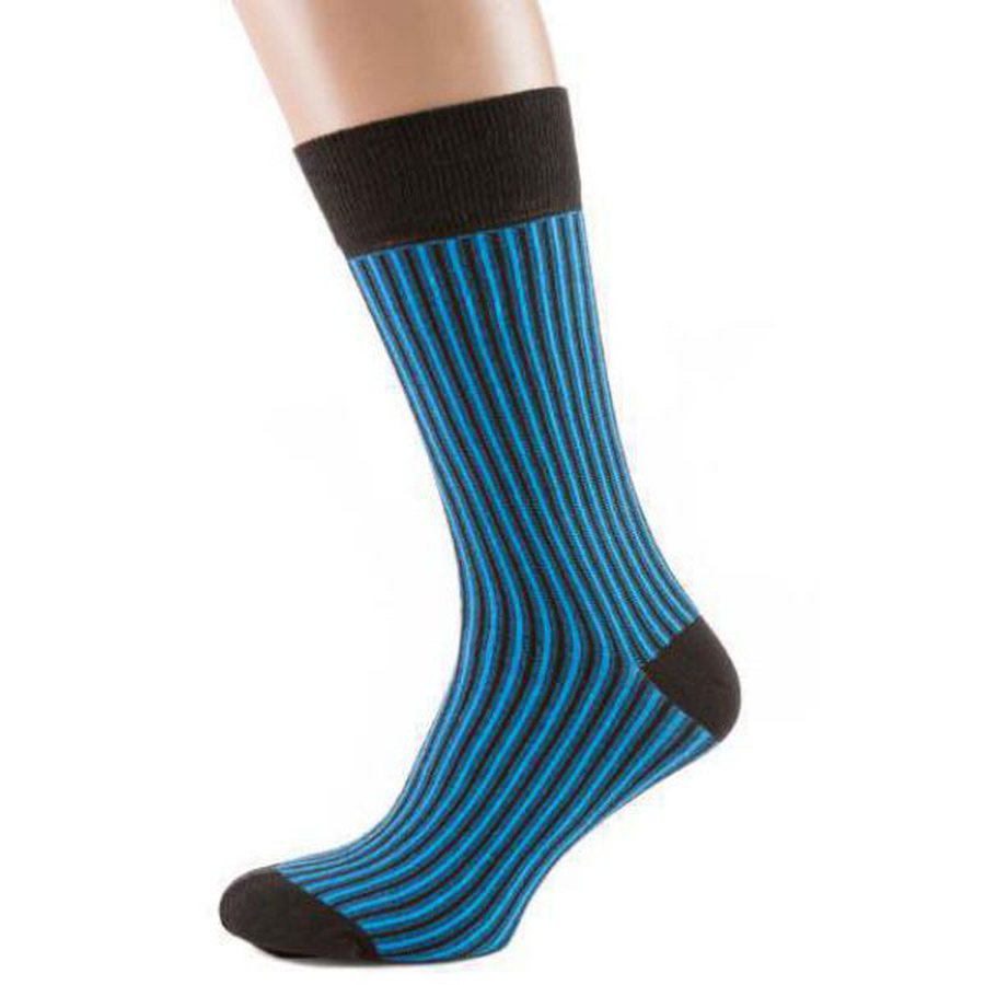 Шкарпетки чоловічі кольорові з бавовни, чорний в синю смужку 