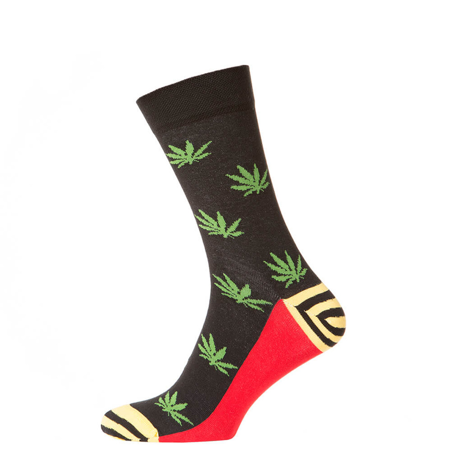 Шкарпетки чоловічі кольорові з бавовни, чорний (пальми)