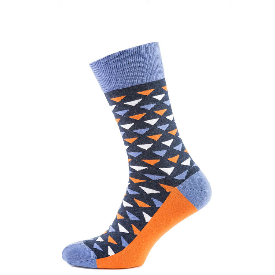 Носки мужские цветные из хлопка, сине-оранжевый треугольник