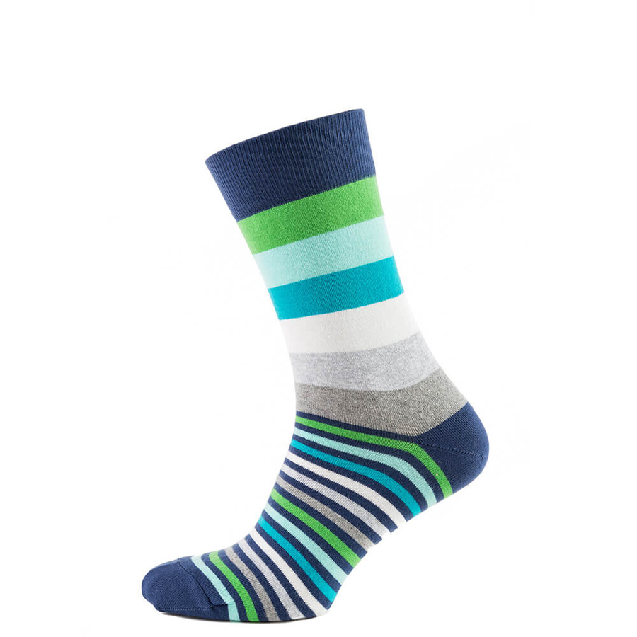 Шкарпетки чоловічі кольорові з бавовни, салатово-блакитна смужка