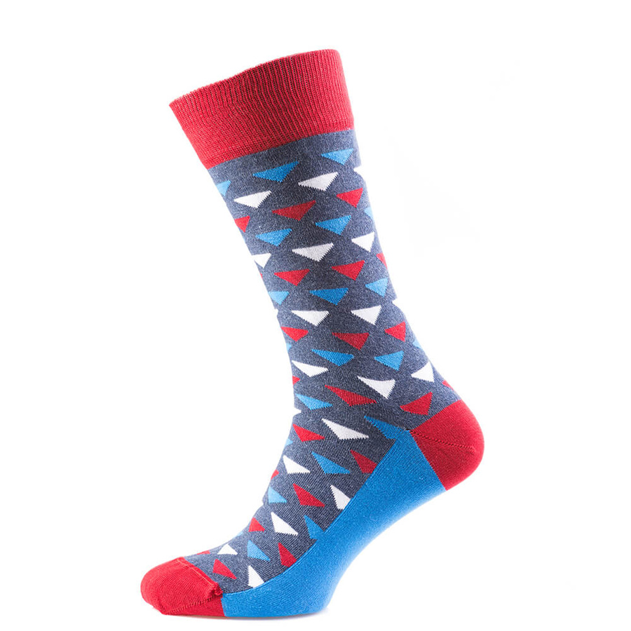 Шкарпетки чоловічі кольорові з бавовни, синьо-червоний трикутник 