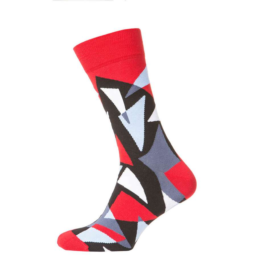Шкарпетки чоловічі кольорові з бавовни, червоний (абстрактний трикутник)