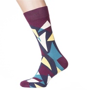 Шкарпетки чоловічі кольорові з бавовни, фіолетовий (абстрактний трикутник)