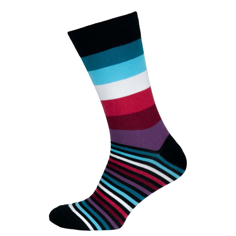 Шкарпетки чоловічі кольорові з бавовни, фіолетово-блакитна смужка