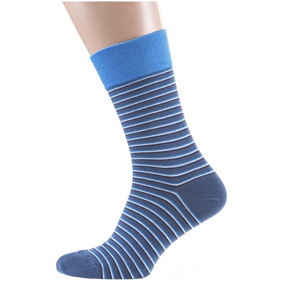 Шкарпетки чоловічі кольорові з бавовни, синій в білу смужку