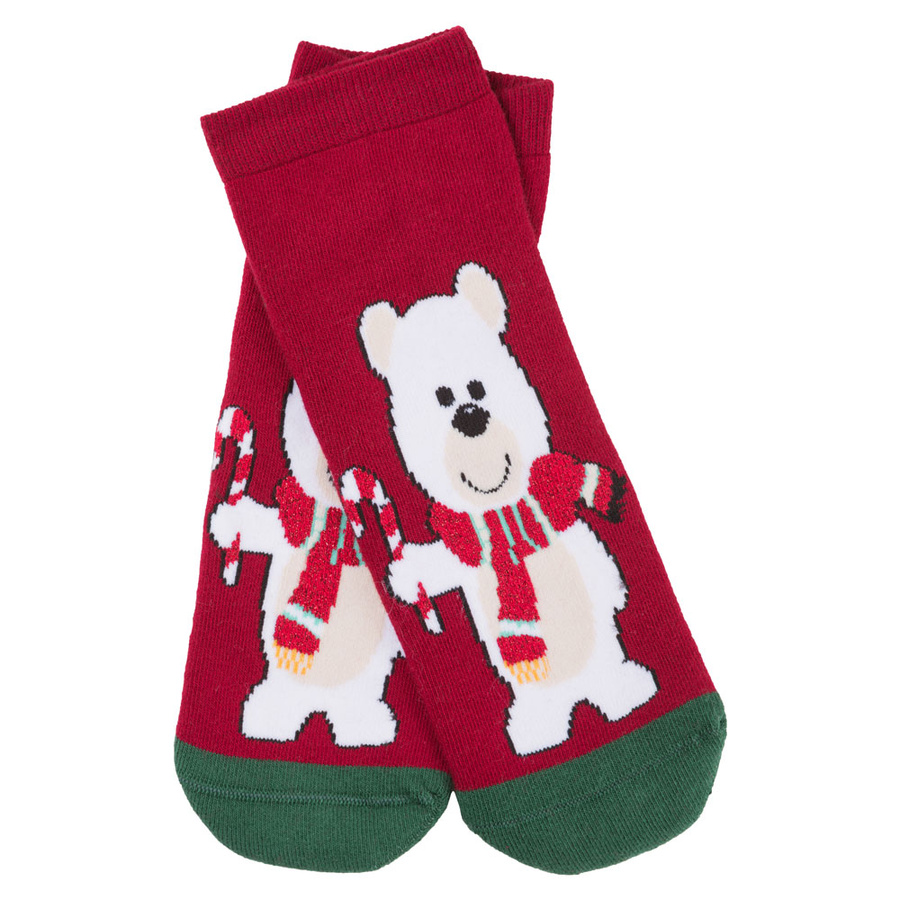 Шкарпетки жіночі новорічні, Мішка бордовий
