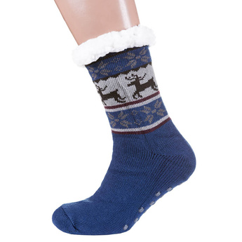 Шкарпетки чоловічі теплі з силіконовою підошвою, синій з візерунком