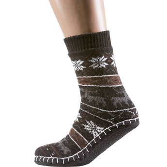 Мужские тёплые домашние носки с подошвой, чёрный